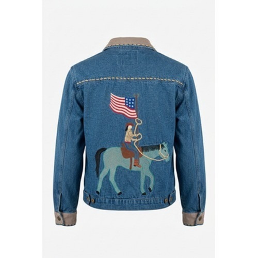Don't Mess With Texas Jean Jacket Women M Cowboy Horse Flag Embroidery Rodeo